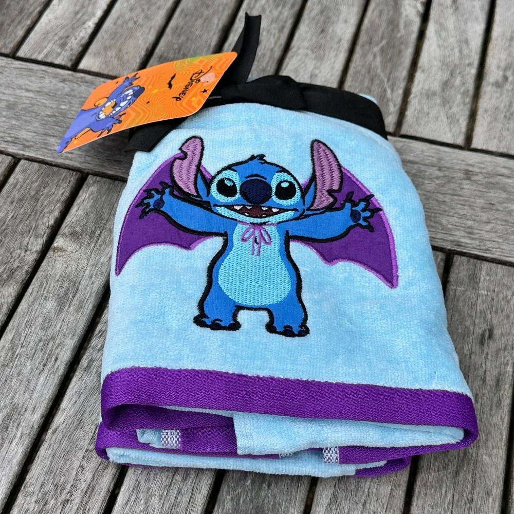 Disney Stitch Halloween Vampire Bat 2 Pack Hand Towels Blue Purple Cotton New